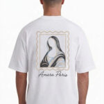 טי שירט אמרה פריז amara paris לבן דגם Cotton Art Mona T אוברסייז תשלובת כותנה רקמה חזה רקמת מונה ליזה גב