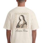 טי שירט אמרה פריז amara paris קרם דגם Cotton Art Mona T אוברסייז תשלובת כותנה רקמה חזה רקמת מונה ליזה גב