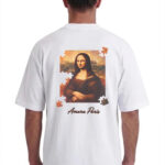 טי שירט אמרה פריז amara paris לבן דגם Cotton Puzzle אוברסייז תשלובת כותנה רקמה חזה הדפס מונה ליזה פאזל גב