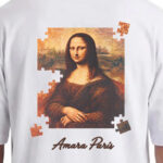 טי שירט אמרה פריז amara paris לבן דגם Cotton Puzzle אוברסייז תשלובת כותנה רקמה חזה הדפס מונה ליזה פאזל גב
