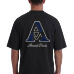 טי שירט אמרה פריז amara paris שחור דגם Cotton Amara Checkerd אוברסייז תשלובת כותנה רקמה חזה תפרים בולטים קונטרסט