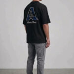 טי שירט אמרה פריז amara paris שחור דגם Cotton Amara Checkerd אוברסייז תשלובת כותנה רקמה חזה תפרים בולטים קונטרסט