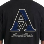 טי שירט אמרה פריז amara paris שחור דגם Cotton Amara Checkerd אוברסייז תשלובת כותנה רקמה חזה תפרים בולטים קונטרסט