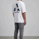 טי שירט אמרה פריז amara paris לבן דגם Cotton Amara Checkerd אוברסייז תשלובת כותנה רקמה חזה תפרים בולטים קונטרסט