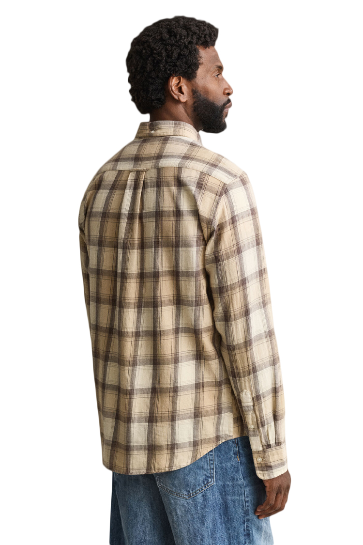 בז’ פלנל גאנט gant כחול משובץ דגם Checked Windblown Flannel Shirt 100 אחוז כותנה קל משקל רקמה כיס קדמי