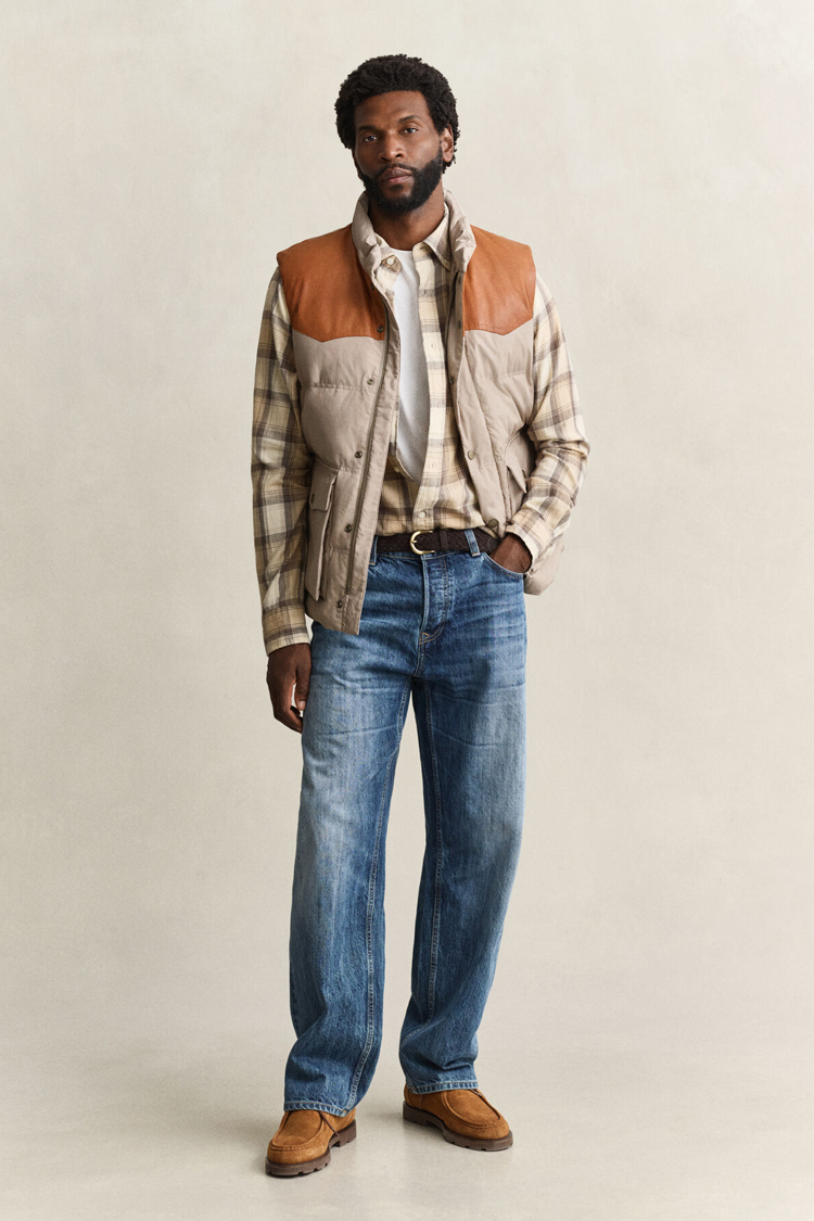 בז’ פלנל גאנט gant כחול משובץ דגם Checked Windblown Flannel Shirt 100 אחוז כותנה קל משקל רקמה כיס קדמי