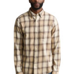 בז’ פלנל גאנט gant כחול משובץ דגם Checked Windblown Flannel Shirt 100 אחוז כותנה קל משקל רקמה כיס קדמי