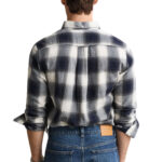 חולצת פלנל גאנט gant כחול משובץ דגם Checked Windblown Flannel Shirt 100 אחוז כותנה קל משקל רקמה כיס קדמי