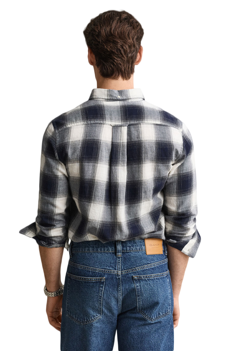 חולצת פלנל גאנט gant כחול משובץ דגם Checked Windblown Flannel Shirt 100 אחוז כותנה קל משקל רקמה כיס קדמי