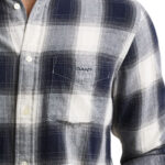 חולצת פלנל גאנט gant כחול משובץ דגם Checked Windblown Flannel Shirt 100 אחוז כותנה קל משקל רקמה כיס קדמי