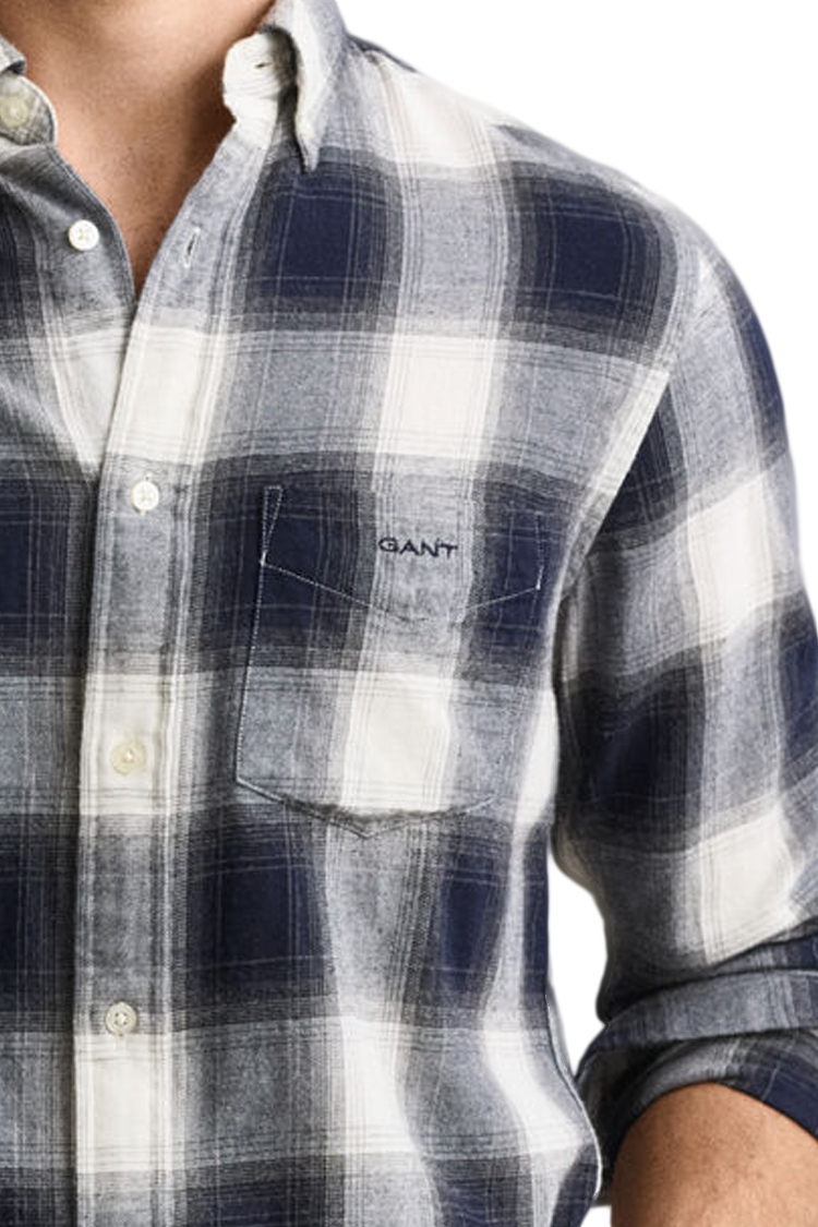 חולצת פלנל גאנט gant כחול משובץ דגם Checked Windblown Flannel Shirt 100 אחוז כותנה קל משקל רקמה כיס קדמי