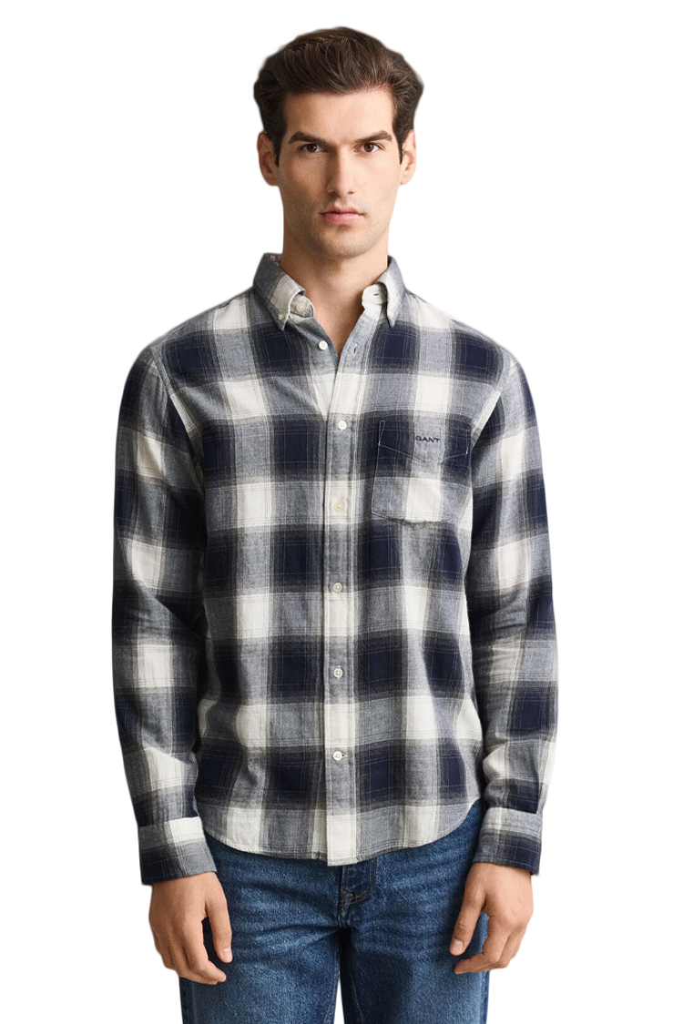 חולצת פלנל גאנט gant כחול משובץ דגם Checked Windblown Flannel Shirt 100 אחוז כותנה קל משקל רקמה כיס קדמי