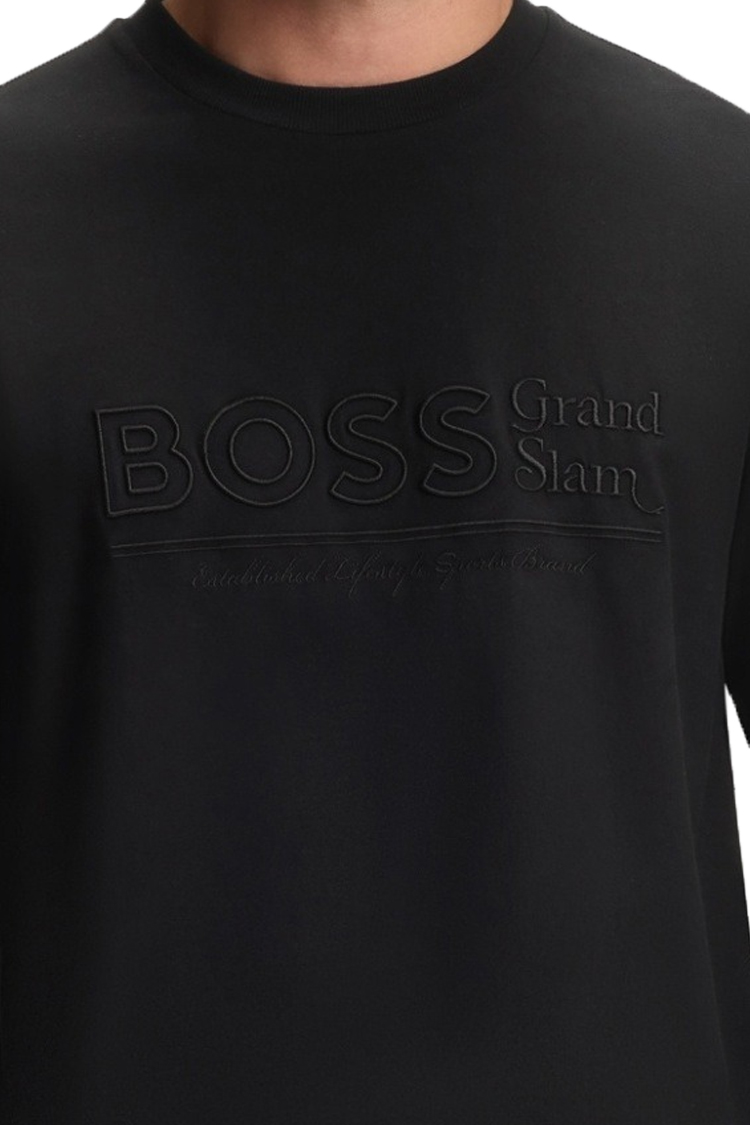 סווטשירט בוס boss שחור דגם Cord Long תשלובת כותנה גזרה רגילה תבליט מבריק לוגו חזה