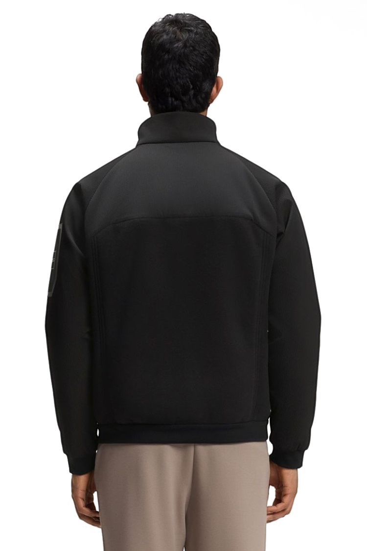 ז’קט בוס boss שחור דגם hy cord fleece תשלובת כותנה גזרה קלאסית חצי מבריק טקסטורת rib לוגו כיס שרוול