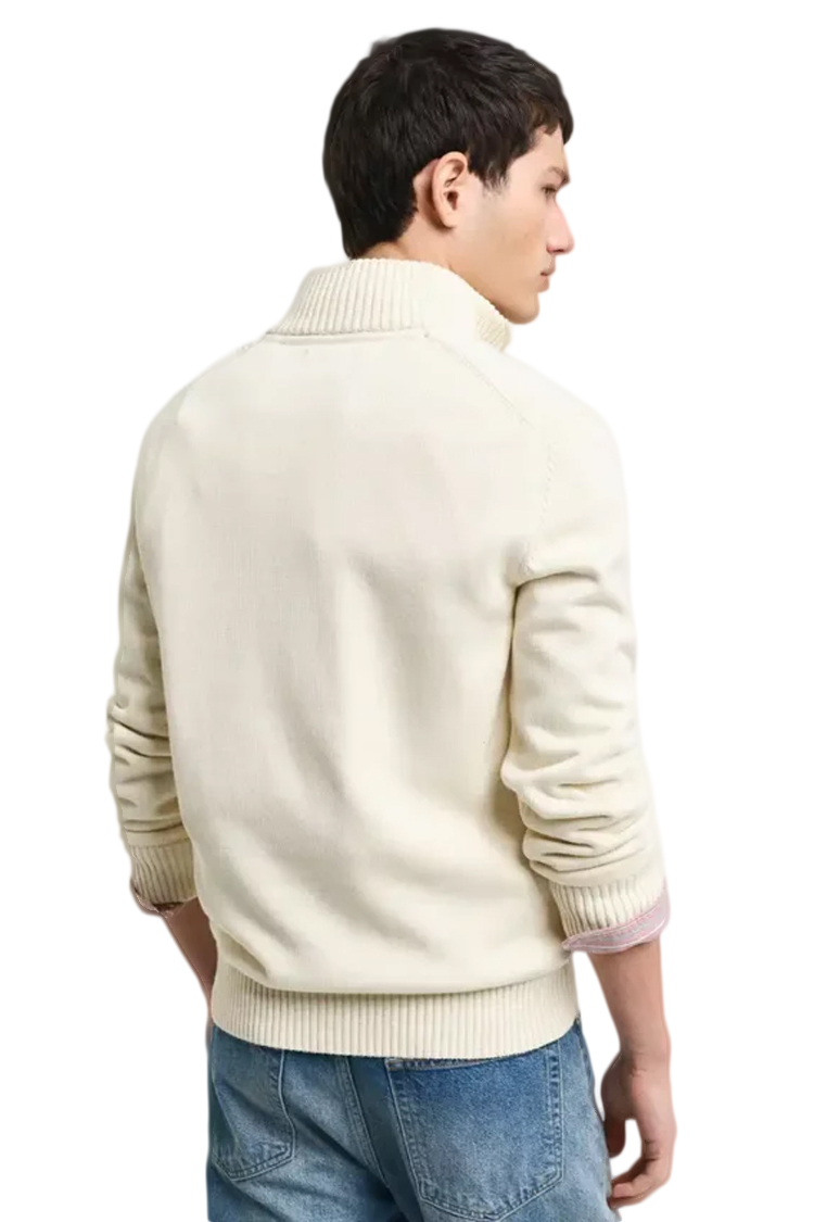 סריג גאנט GANT קרם כותנה דגם Casual Cotton Half-Zip Sweater חצי רוכסן רקמה