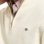 סריג גאנט GANT קרם כותנה דגם Casual Cotton Half-Zip Sweater חצי רוכסן רקמה