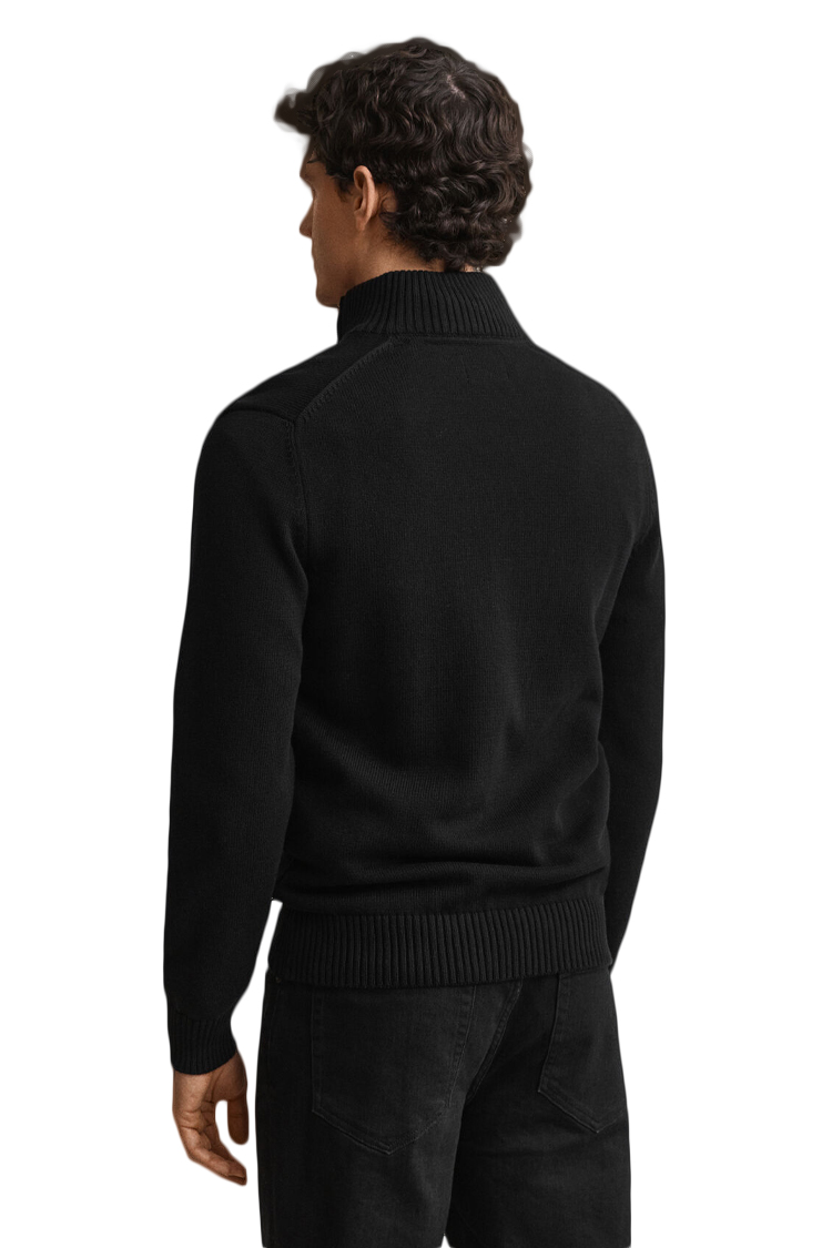 סריג גאנט שחור GANT ERO כותנה דגם Casual Cotton Half-Zip Sweater חצי רוכסן רקמה