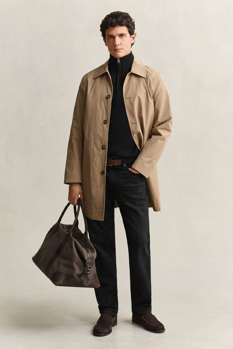 סריג גאנט שחור GANT ERO כותנה דגם Casual Cotton Half-Zip Sweater חצי רוכסן רקמה