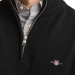 סריג גאנט שחור GANT ERO כותנה דגם Casual Cotton Half-Zip Sweater חצי רוכסן רקמה