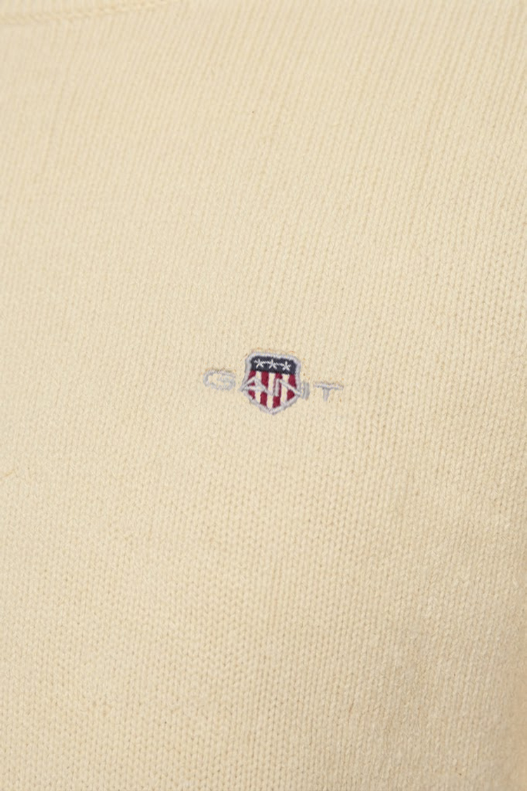 סריג גאנט gant קרם דגם Casual Cotton Knitted Sweater 100 אחוז כותנה נינוח רקמה לוגו חזה
