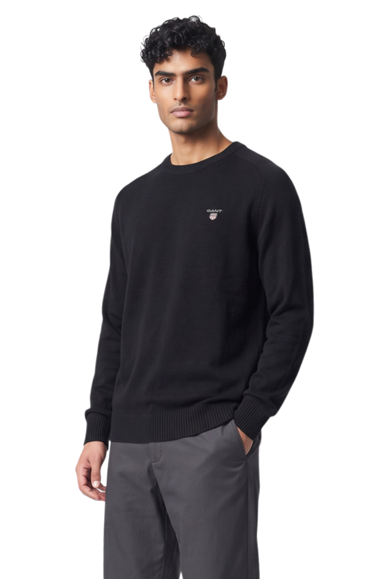 סריג גאנט gant שחור דגם Casual Cotton Knitted Sweater 100 אחוז כותנה נינוח רקמה לוגו חזה