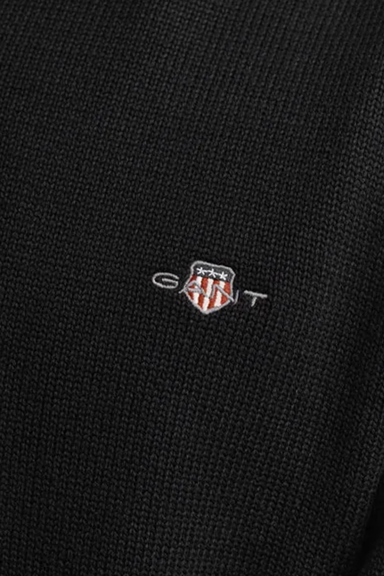 סריג גאנט gant שחור דגם Casual Cotton Knitted Sweater 100 אחוז כותנה נינוח רקמה לוגו חזה
