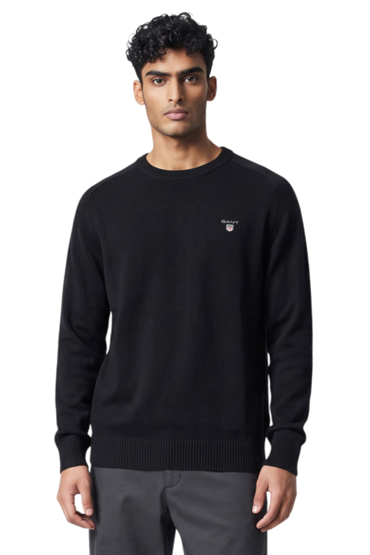 סריג גאנט gant שחור דגם Casual Cotton Knitted Sweater 100 אחוז כותנה נינוח רקמה לוגו חזה