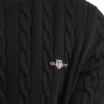 סריג גאנט GANT שחור כותנה דגם Cotton Cable Knit סריג כבלים צמה רקמה