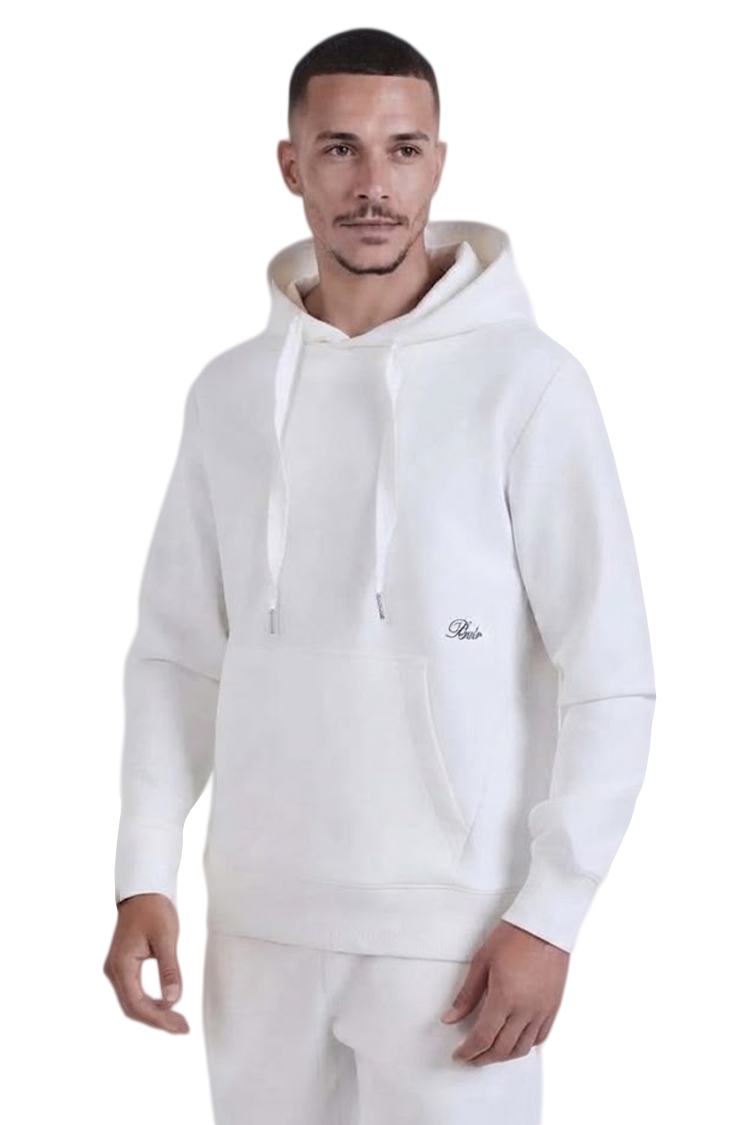 קפוצ'ון באלר balr לבן דגם Relaxed Fit Hoodie תשלובת כותנה רילקסד פיט לוגו רקום פאץ כובע שני כיסים