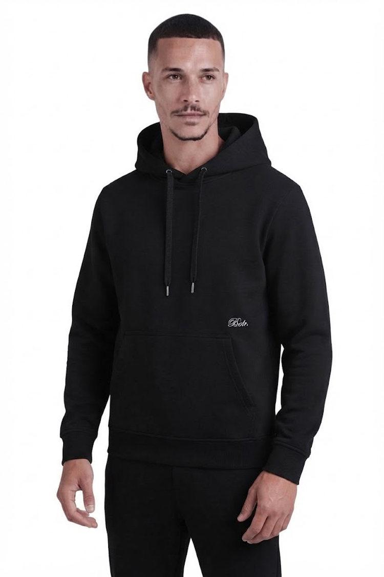 קפוצ'ון באלר balr שחור דגם Relaxed Fit Hoodie תשלובת כותנה רילקסד פיט לוגו רקום פאץ כובע שני כיסים