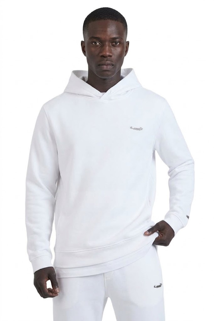 קפוצ'ון באולר balr לבן דגם Pin Logo Hoodie תשלובת כותנה רילקסד פיט קוביות מטאליות סיכת ביטחון תיק תק כיסי קנגורו