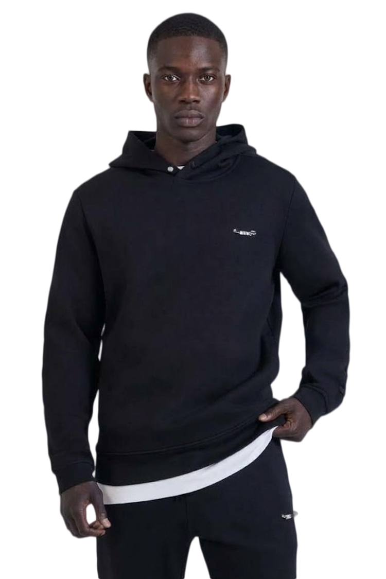 קפוצ'ון באולר balr שחור דגם Pin Logo Hoodie תשלובת כותנה רילקסד פיט קוביות מטאליות סיכת ביטחון תיק תק כיסי קנגורו