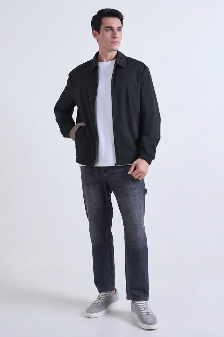 ז’קט ניילון באלר balr שחור דגם straight fit jacket 100% ניילון קל משקל חוסם רוח גזרה ישרה תיק תק עורף