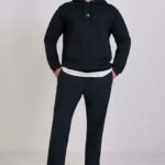 קפוצ’ון באולר balr שחור דגם Mid Logo Hoodie תשלובת כותנה רילקסד פיט רקמה חזה גב שני כיסים