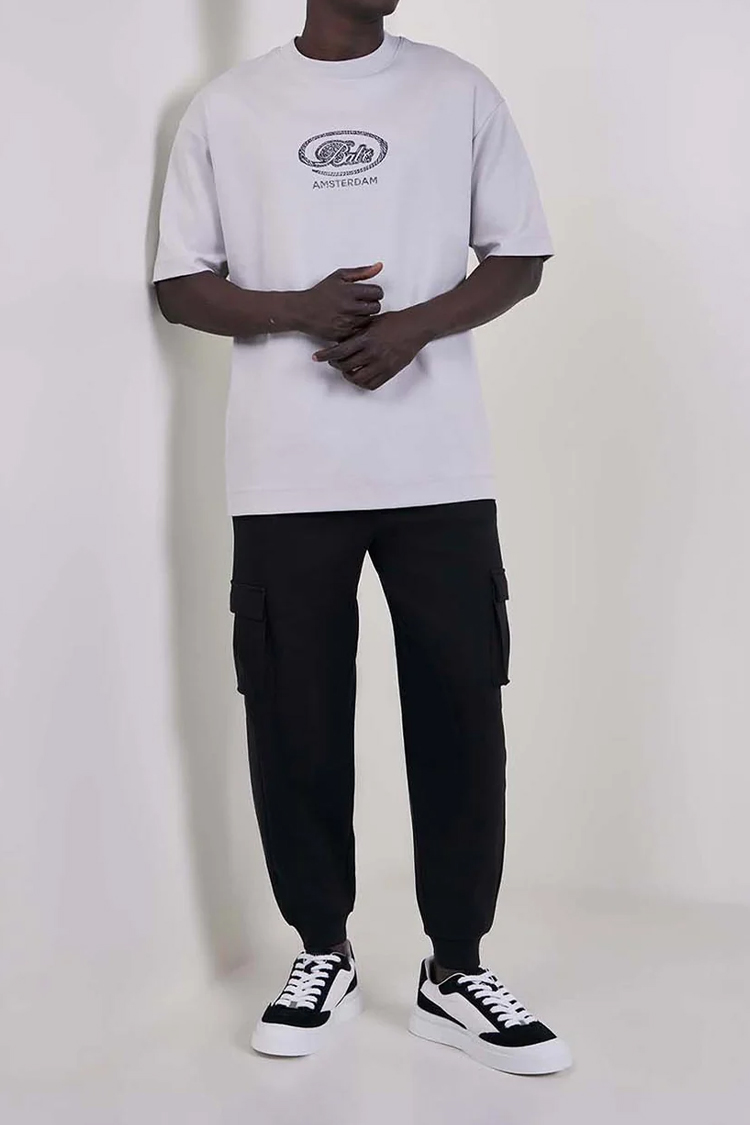 מכנס טרנינג באולר balr שחור דגם Mid Logo Sweatpants תשלובת כותנה רילקסד פיט כיסי צד רקמה שרוול כיס אחורי