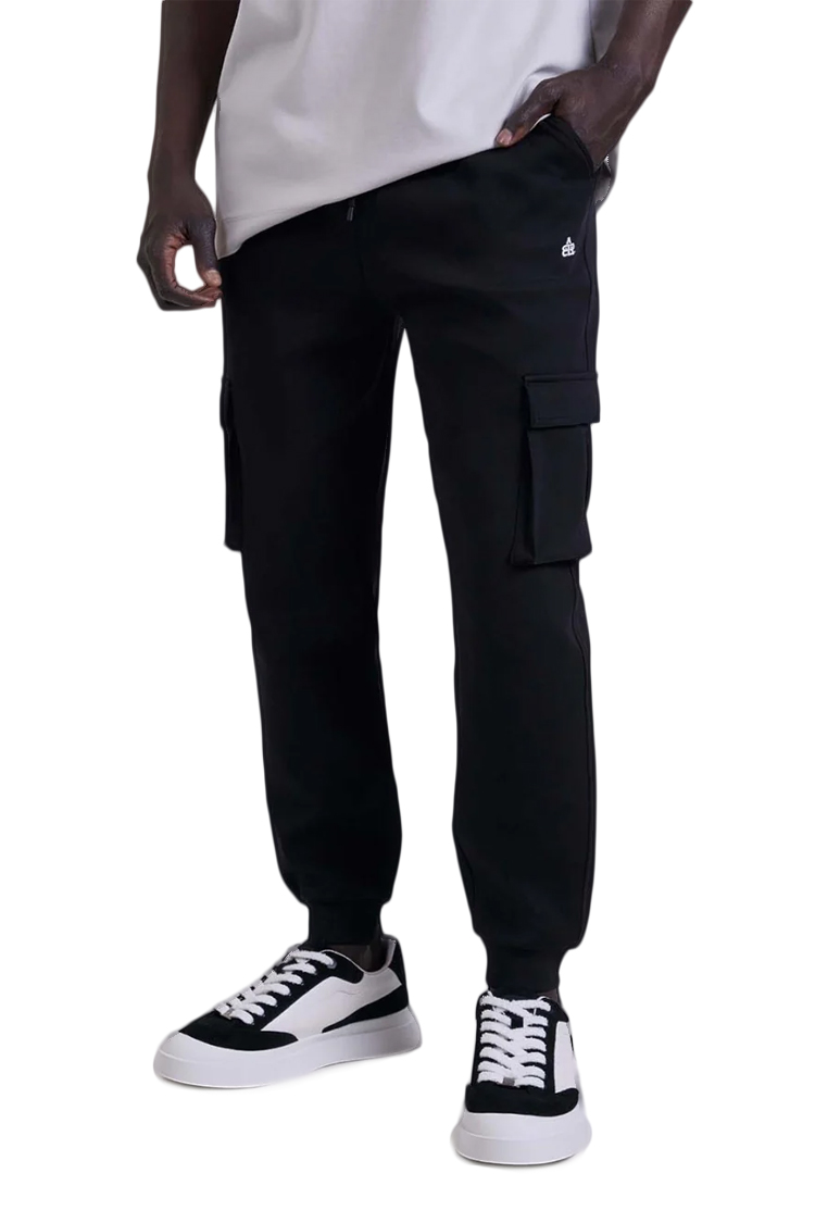 מכנס טרנינג באולר balr שחור דגם Mid Logo Sweatpants תשלובת כותנה רילקסד פיט כיסי צד רקמה שרוול כיס אחורי