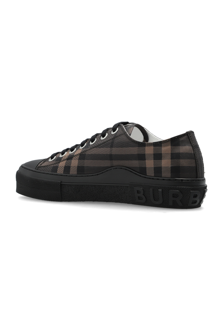 סניקרס ברברי burberry חום משובץ דגם Jack Check גזרה נמוכה טקסטיל משבצות עור לוגו עקב