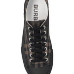 סניקרס ברברי burberry חום משובץ דגם Jack Check גזרה נמוכה טקסטיל משבצות עור לוגו עקב