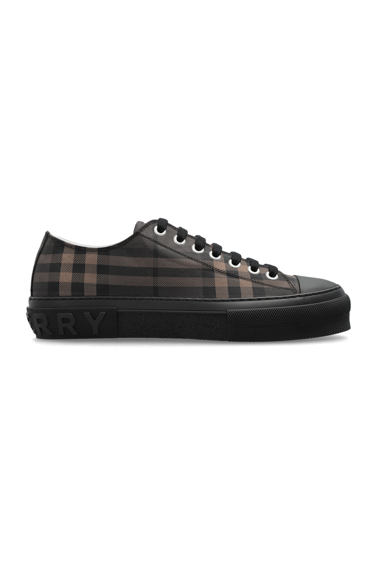 סניקרס ברברי burberry חום משובץ דגם Jack Check גזרה נמוכה טקסטיל משבצות עור לוגו עקב
