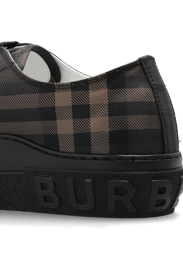 סניקרס ברברי burberry חום משובץ דגם Jack Check גזרה נמוכה טקסטיל משבצות עור לוגו עקב