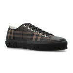 סניקרס ברברי burberry חום משובץ דגם Jack Check גזרה נמוכה טקסטיל משבצות עור לוגו עקב