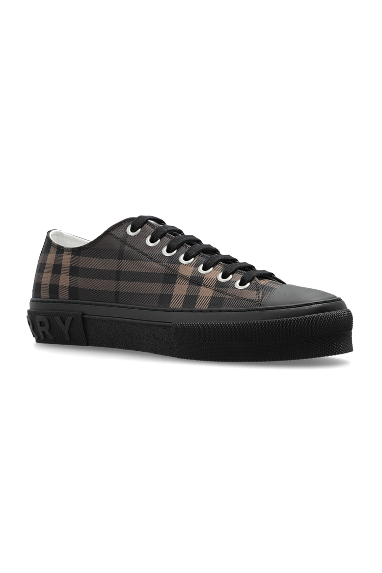 סניקרס ברברי burberry חום משובץ דגם Jack Check גזרה נמוכה טקסטיל משבצות עור לוגו עקב