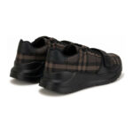 סניקרס ברברי burberry חום משובץ דגם New Regis גזרת MID צ’אנקי כותנה משבצות עור רצועה קדמית לוגו עקב