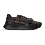 סניקרס ברברי burberry חום משובץ דגם New Regis גזרת MID צ’אנקי כותנה משבצות עור רצועה קדמית לוגו עקב