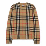 סריג קשמיר ברברי burberry בז’ משובץ דגם Check Cashmere Sweater 93% קשמיר גזרה קלאסית