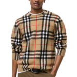 סריג קשמיר ברברי burberry בז’ משובץ דגם Check Cashmere Sweater 93% קשמיר גזרה קלאסית