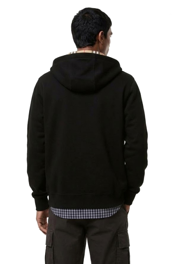 קפוצ’ון ברברי burberry שחור דגם Check Hood Cotton Zip Hoodie סלים פיט תשלובת כותנה רוכסן מלא בטנת משבצות ברדס