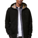 קפוצ’ון ברברי burberry שחור דגם Check Hood Cotton Zip Hoodie סלים פיט תשלובת כותנה רוכסן מלא בטנת משבצות ברדס