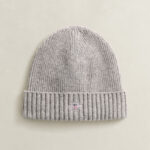 כובע צמר גאנט gant אפור דגם Shield Wool Beanie תשלובת צמר רקמה לוגו shield ביני קלאסי