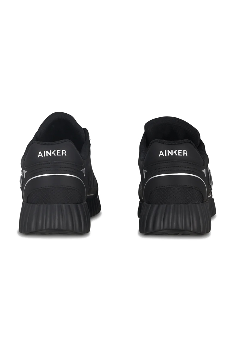 סניקרס איינקר ainker שחור דגם Bolt 963 גזרת MID עור בד רשת פאנלים פסי קונטרסט לוגו צד לשונית עקב